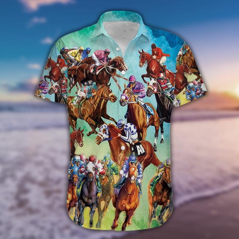 Felacia [Hawaii Shirt] Amazing Horse Race Unisex Hawaiian Aloha Shirts-ZX1178